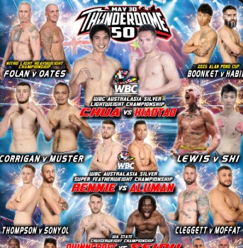 Poster for Thunderdome 50 with images of 9 pairs of competing fighters.
